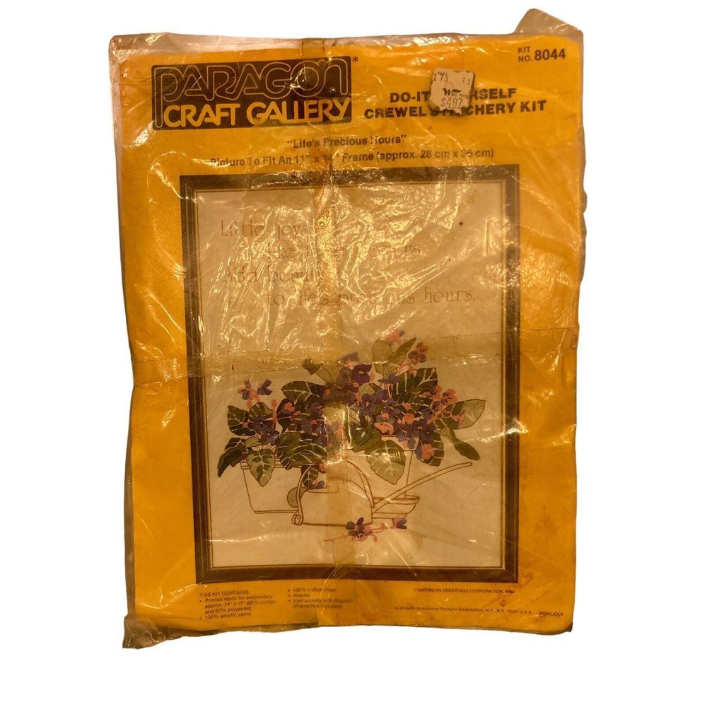 New 1980 Life's Precious Hours Paragon‎ Floral Flowers Crewel Stitchery Kit USA